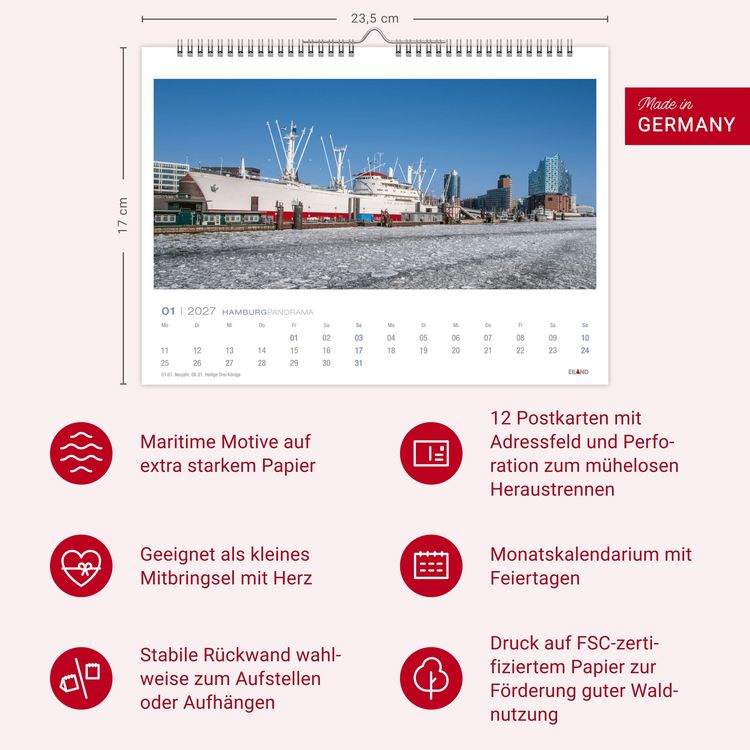 Produktbild: Hamburg Panorama-Postkartenkalender 2027