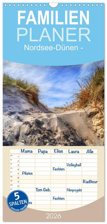 Produktbild: Familienplaner 2026 - Nordsee-D&uuml;nen mit 5 Spalten (Wandkalender, 21 x 45 cm) CALVENDO