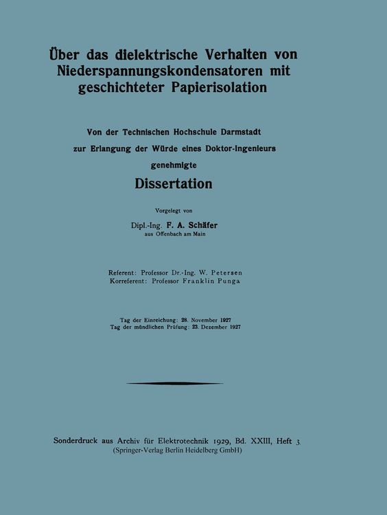 Produktbild: &Uuml;ber das dielektrische Verhalten von Niederspannungskondensatoren mit geschichteter Papierisolation