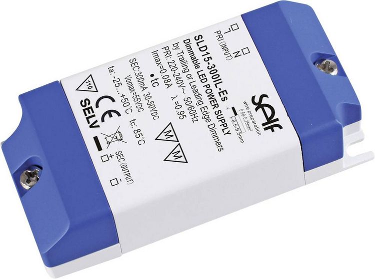Produktbild: Self Electronics SLD15-300IL-ES LED-Treiber Konstantstrom 14.4 W 300 mA 24 - 48 V/DC dimmbar, &Uuml;berspannung, &Uuml;berlastschutz 1 St.