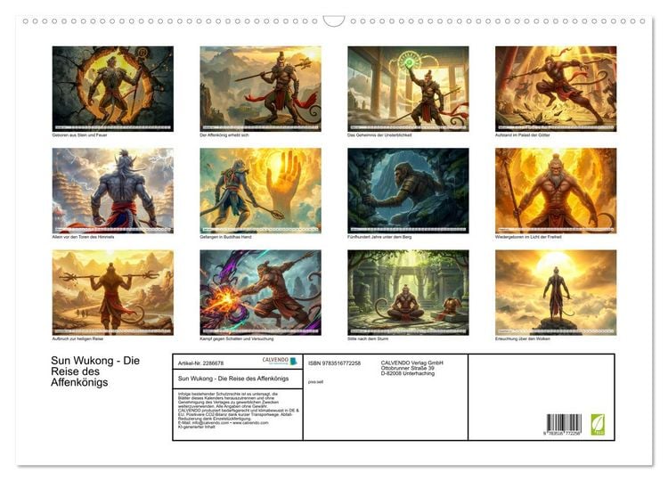 Produktbild: Sun Wukong - Die Reise des Affenk&ouml;nigs (Wandkalender 2027 DIN A2 quer), CALVENDO Monatskalender