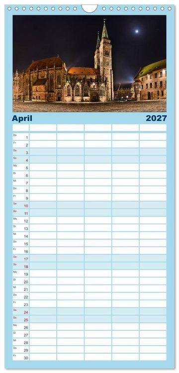 Produktbild: Familienplaner 2027 - N&uuml;rnberg - Die Altstadt bei Nacht mit 5 Spalten (Wandkalender, 21 x 45 cm) CALVENDO