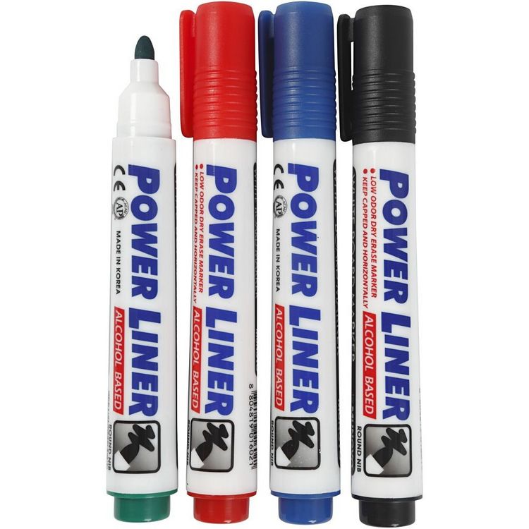 Produktbild: Creativ Company Whiteboard Marker, Strichst&auml;rke 4 mm, Schwarz, Blau, Gr&uuml;n, Rot, 4er Set