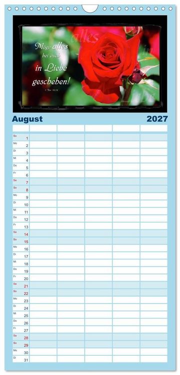 Produktbild: Familienplaner 2027 - Monat f&uuml;r Monat ein Bibelvers mit 5 Spalten (Wandkalender, 21 x 45 cm) CALVENDO