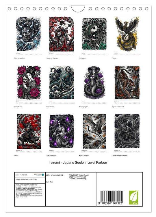 Produktbild: Irezumi - Japans Seele in zwei Farben (Wandkalender 2027 DIN A4 hoch), CALVENDO Monatskalender
