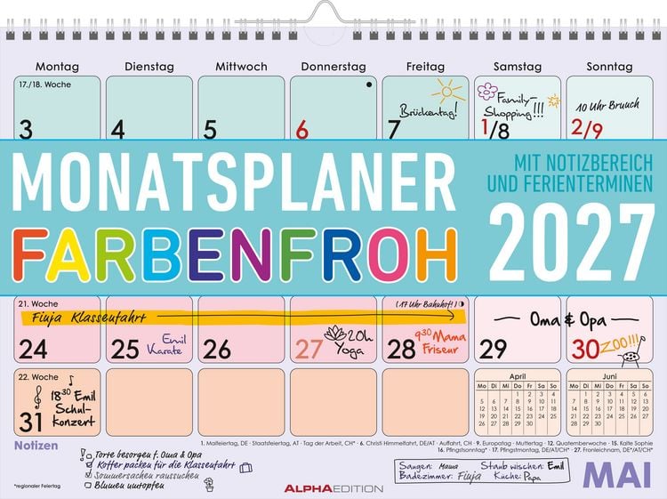 Produktbild: Monatsplaner 1M/1S Farbenfroh 2027