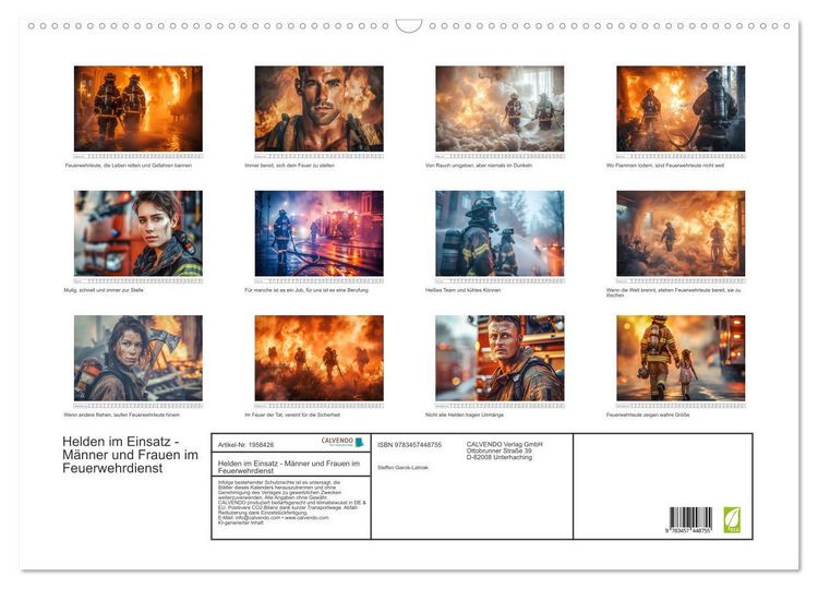 Produktbild: Helden im Einsatz - M&auml;nner und Frauen im Feuerwehrdienst (Wandkalender 2026 DIN A2 quer), CALVENDO Monatskalender