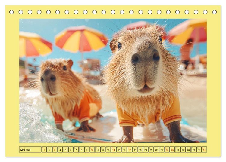 Produktbild: Capybaras on Tour. Wasserschweine als Weltenbummler (Tischkalender 2026 DIN A5 quer), CALVENDO Monatskalender