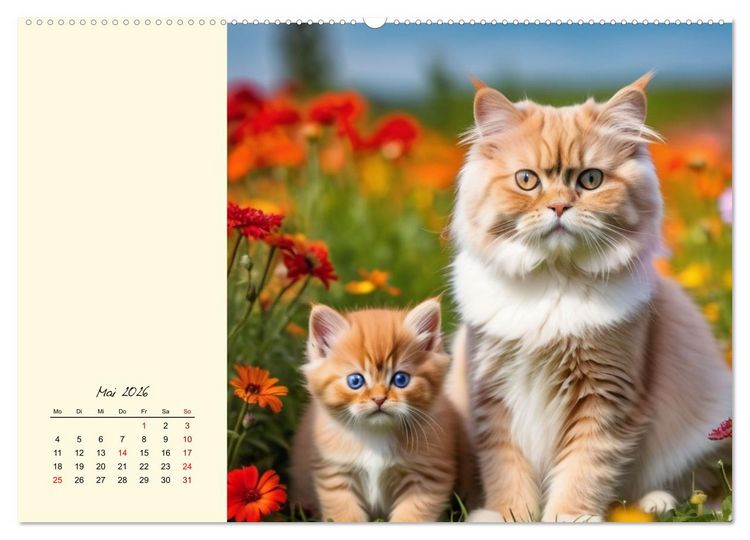 Produktbild: Samtpfoten im Bl&uuml;tenmeer (hochwertiger Premium Wandkalender 2026 DIN A2 quer), Kunstdruck in Hochglanz
