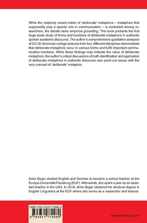 Produktbild: The Role of (Deliberate) Metaphor in Communicating Knowledge in Academic Discourse