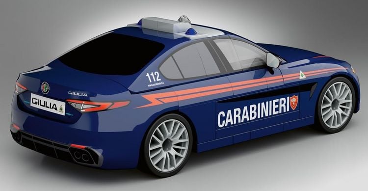 Produktbild: COBI-24654 - Alfa Romeo Giulia Quadrifoglio Carabinieri, Bausatz 1:35, 99 Klemmbausteine