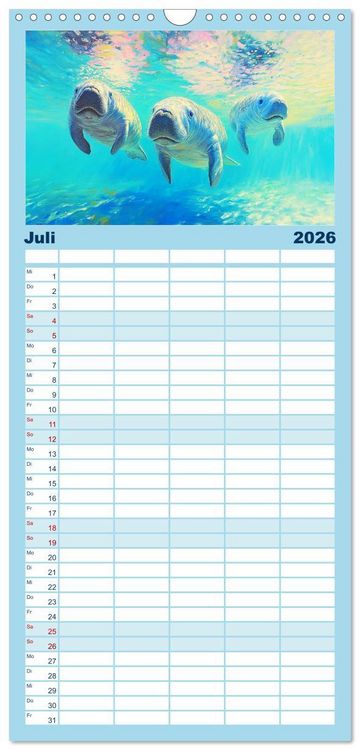 Produktbild: Familienplaner 2026 - Manatee Paintings. Rundschwanzseek&uuml;he im &Ouml;lgem&auml;lde-Stil mit 5 Spalten (Wandkalender, 21 x 45 cm) CALVENDO