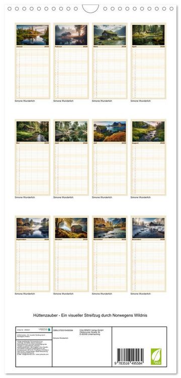 Produktbild: Familienplaner 2026 - H&uuml;ttenzauber - Ein visueller Streifzug durch Norwegens Wildnis mit 5 Spalten (Wandkalender, 21 x 45 cm) CALVENDO