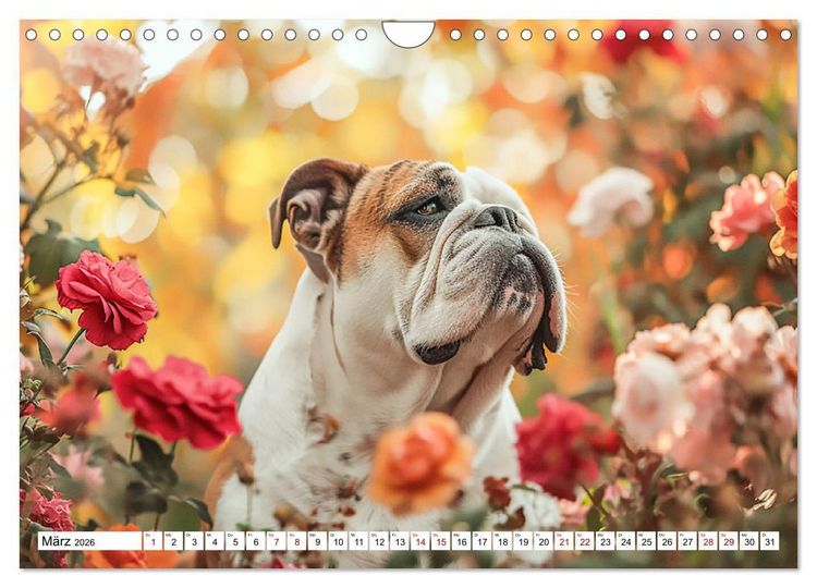 Produktbild: Englische Bulldoggen im Bl&uuml;tenmeer (Wandkalender 2026 DIN A4 quer), CALVENDO Monatskalender