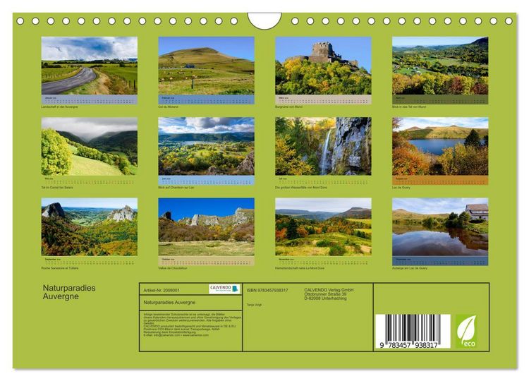 Produktbild: Naturparadies Auvergne (Wandkalender 2026 DIN A4 quer), CALVENDO Monatskalender