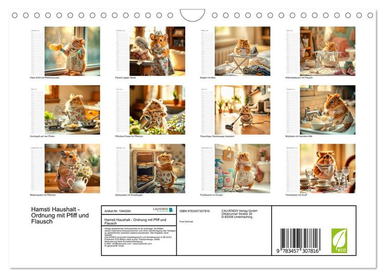 Produktbild: Hamsti Haushalt - Ordnung mit Pfiff und Flausch (Wandkalender 2026 DIN A4 quer), CALVENDO Monatskalender