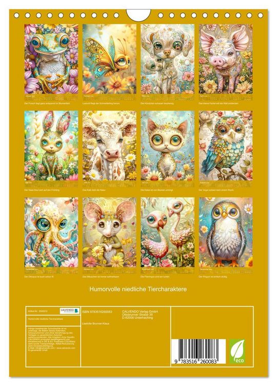 Produktbild: Humorvolle niedliche Tiercharaktere (Wandkalender 2026 DIN A4 hoch), CALVENDO Monatskalender