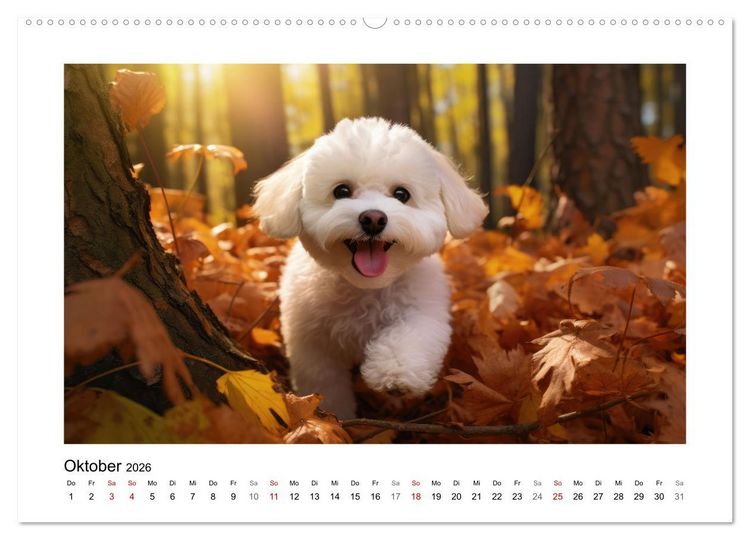 Produktbild: Bichon fris&eacute;, wei&szlig;e H&uuml;ndchen mit lockigem Haar (Wandkalender 2026 DIN A2 quer), CALVENDO Monatskalender