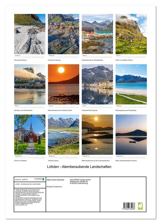 Produktbild: Lofoten - Atemberaubende Landschaften (Wandkalender 2026 DIN A2 hoch), CALVENDO Monatskalender