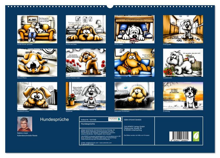 Produktbild: Hundespr&uuml;che (hochwertiger Premium Wandkalender 2026 DIN A2 quer), Kunstdruck in Hochglanz