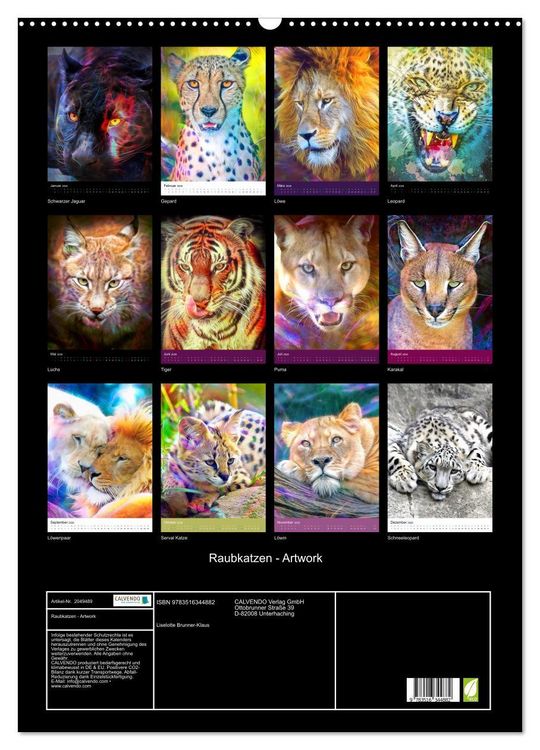 Produktbild: Raubkatzen - Artwork (Wandkalender 2026 DIN A2 hoch), CALVENDO Monatskalender