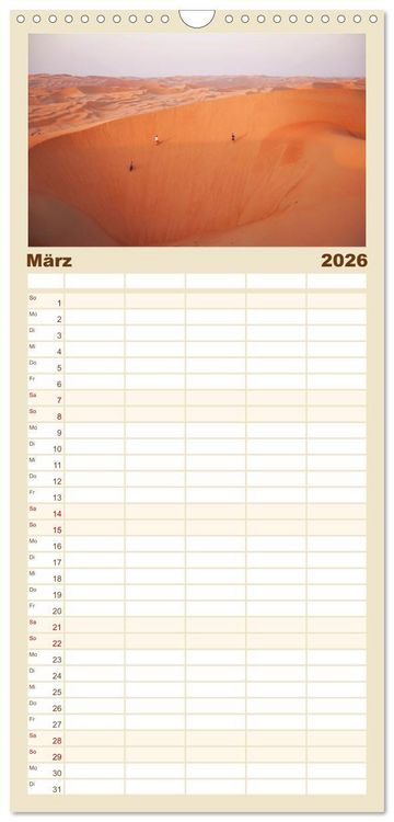 Produktbild: Familienplaner 2026 - Die D&uuml;nen in der W&uuml;ste von Abu Dhabi mit 5 Spalten (Wandkalender, 21 x 45 cm) CALVENDO