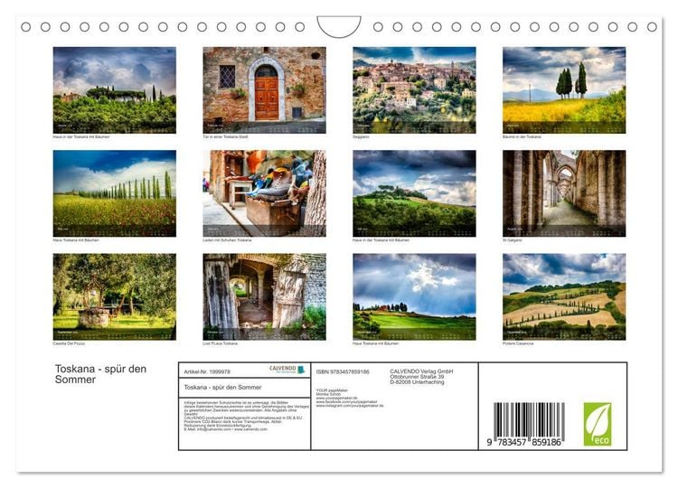 Produktbild: Toskana - sp&uuml;r den Sommer (Wandkalender 2026 DIN A4 quer), CALVENDO Monatskalender