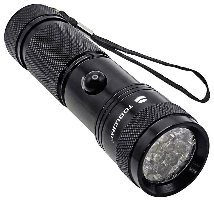 Produktbild: TOOLCRAFT TO-11105790 UV-LED Taschenlampe mit Handschlaufe, mit UV-Licht batteriebetrieben 95.1 g