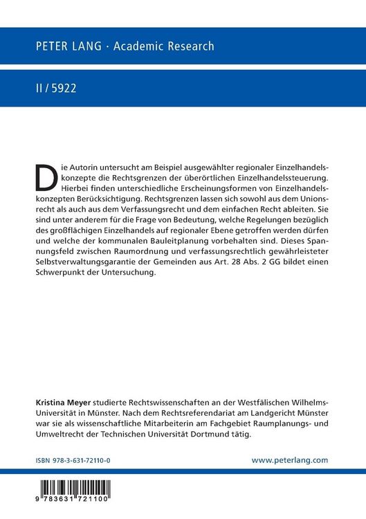 Produktbild: Rechtsgrenzen &uuml;ber&ouml;rtlicher Einzelhandelssteuerung