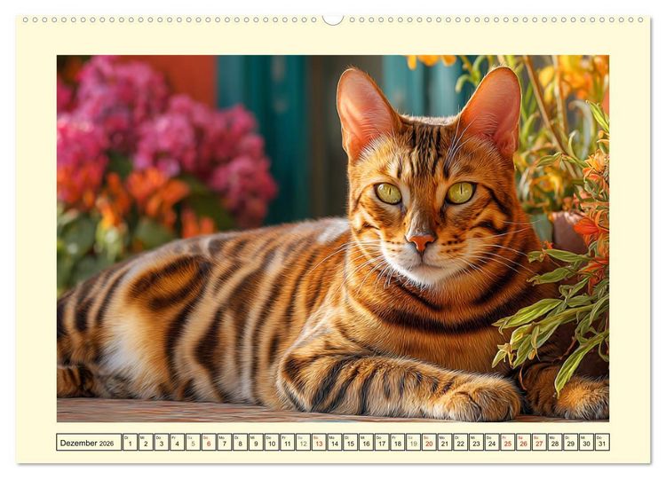 Produktbild: Toyger Katzen. Der exotische Mini-Tiger im Garten (hochwertiger Premium Wandkalender 2026 DIN A2 quer), Kunstdruck in Hochglanz