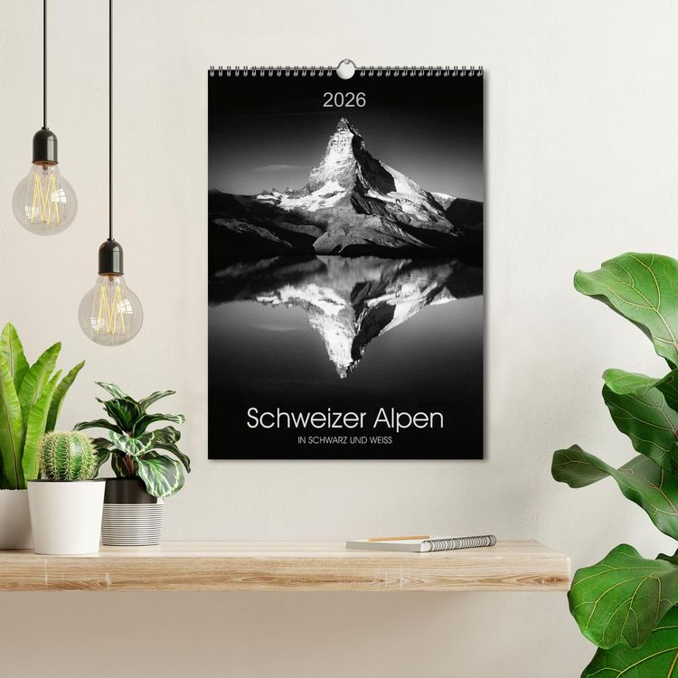 Produktbild: SCHWEIZER ALPEN in Schwarz und Wei&szlig; (Wandkalender 2026 DIN A3 hoch), CALVENDO Monatskalender