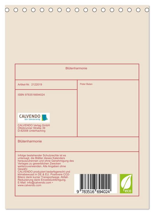 Produktbild: Bl&uuml;tenharmonie (Tischkalender 2026 DIN A5 hoch), CALVENDO Monatskalender