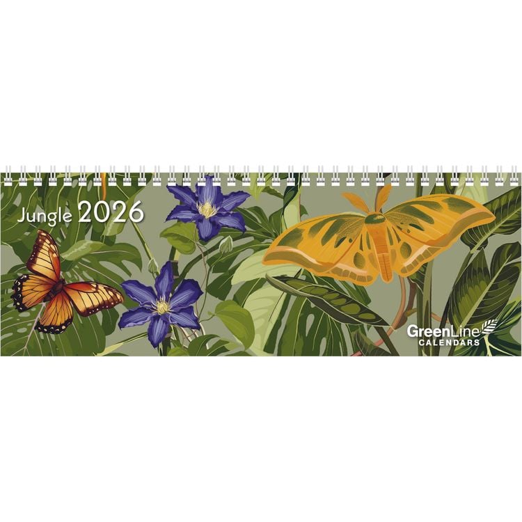 Produktbild: GreenLine Jungle 2026 – Tischkalender mit Blumendesign – 29,7 x 10,5 cm – Spiralbindung – mit viel Platz für Einträge