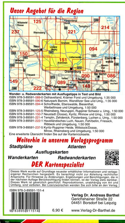 Produktbild: Radwander- und Wanderkarte L&ouml;wenberger Land, Lindow, Zehdenick und Umgebung