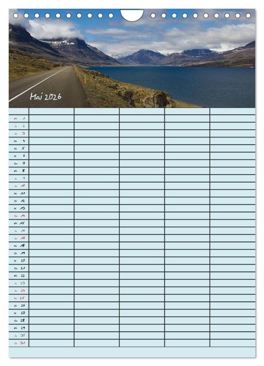 Produktbild: Island Familienplaner (Wandkalender 2026 DIN A4 hoch), CALVENDO Monatskalender