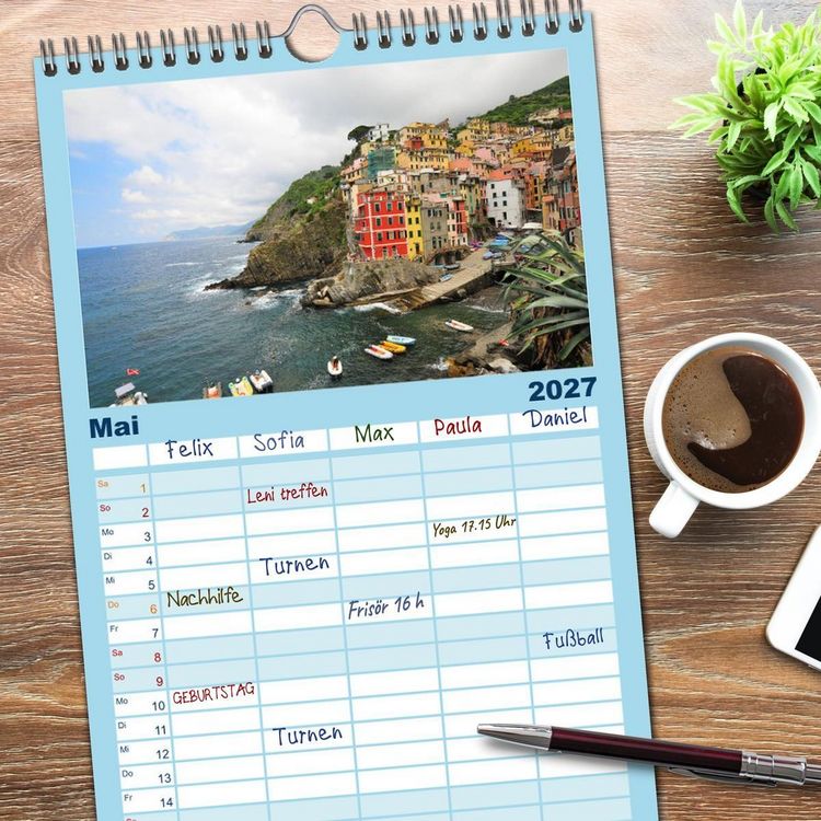 Produktbild: Familienplaner 2027 - Cinque Terre - die bunten D&ouml;rfer Liguriens mit 5 Spalten (Wandkalender, 21 x 45 cm) CALVENDO