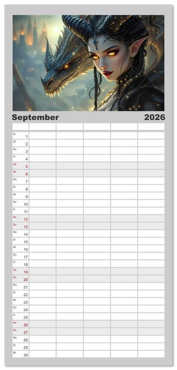 Produktbild: Familienplaner 2026 - Goth Fantasie mit 5 Spalten (Wandkalender, 21 x 45 cm) CALVENDO