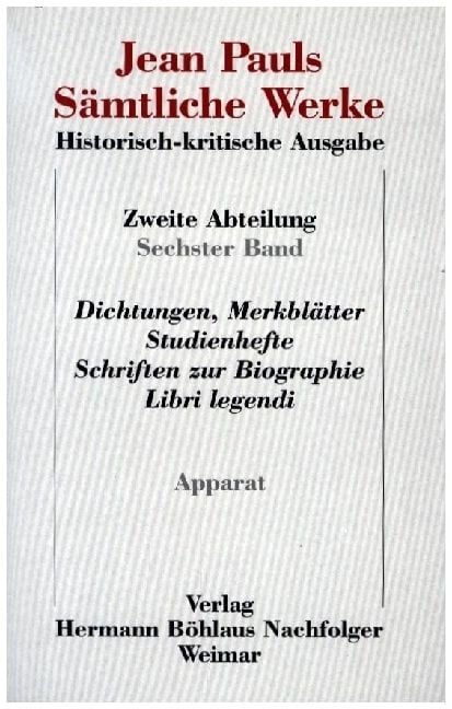 Produktbild: Jean Pauls S&auml;mtliche Werke. Historisch-kritische Ausgabe