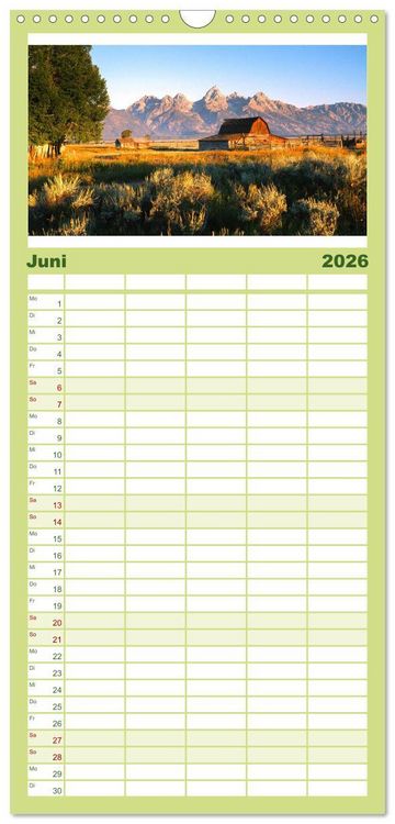 Produktbild: Familienplaner 2026 - Wyoming - Der Bundesstaat der gro&szlig;en Ebenen. mit 5 Spalten (Wandkalender, 21 x 45 cm) CALVENDO