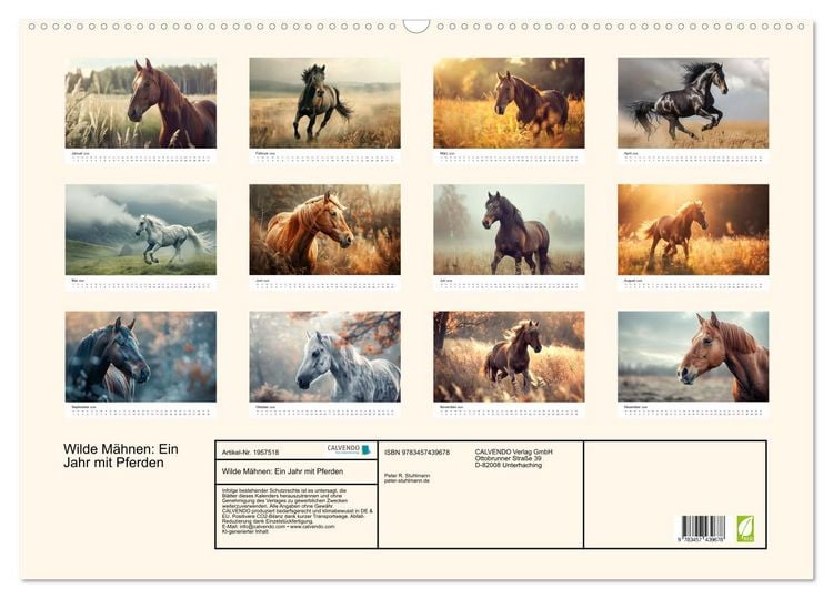 Produktbild: Wilde M&auml;hnen: Ein Jahr mit Pferden (Wandkalender 2026 DIN A2 quer), CALVENDO Monatskalender