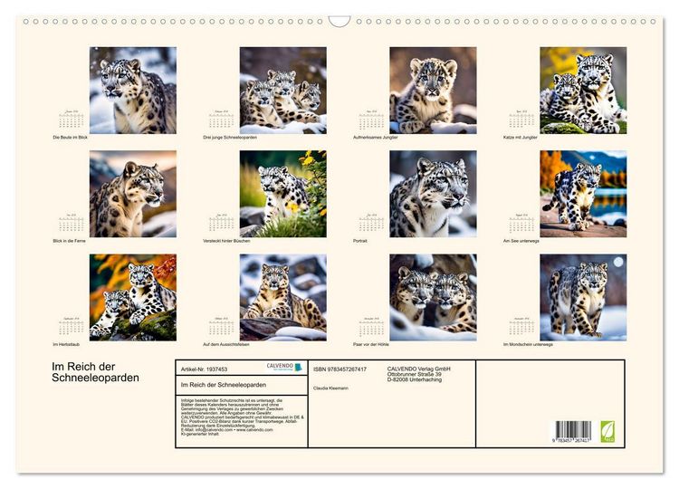 Produktbild: Im Reich der Schneeleoparden (Wandkalender 2026 DIN A2 quer), CALVENDO Monatskalender