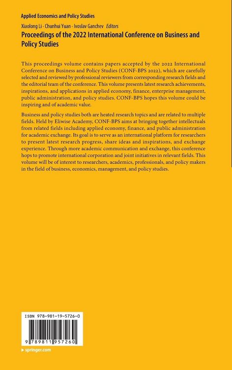 Produktbild: Proceedings of the 2022 International Conference on Business and Policy Studies