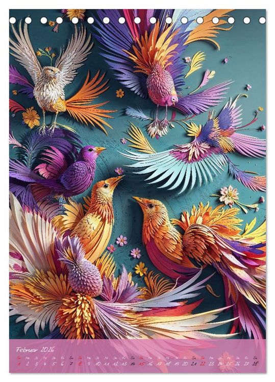 Produktbild: Papierv&ouml;gel - Digitale Kunst (Tischkalender 2026 DIN A5 hoch), CALVENDO Monatskalender