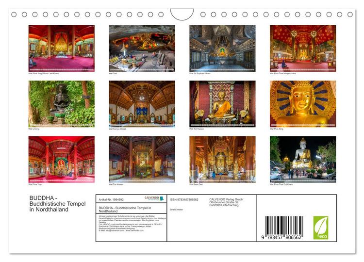 Produktbild: BUDDHA - Buddhistische Tempel in Nordthailand (Wandkalender 2026 DIN A4 quer), CALVENDO Monatskalender