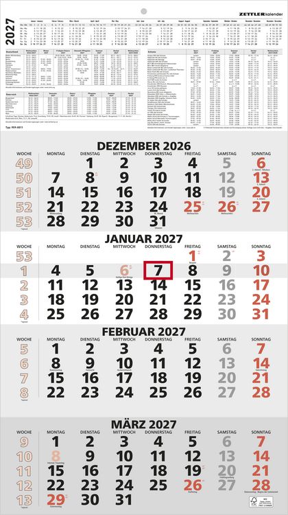 Produktbild: 4-Monatskalender rot 2027