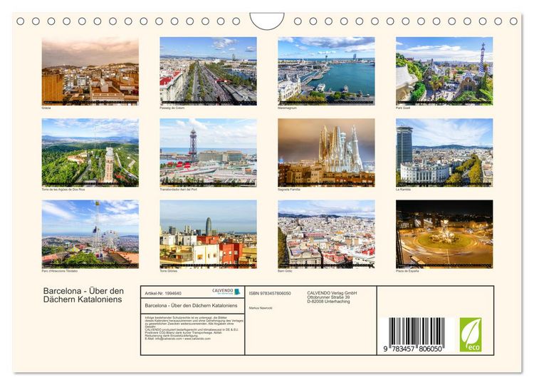 Produktbild: Barcelona - &Uuml;ber den D&auml;chern Kataloniens (Wandkalender 2026 DIN A4 quer), CALVENDO Monatskalender