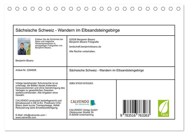 Produktbild: S&auml;chsische Schweiz - Wandern im Elbsandsteingebirge (Tischkalender 2027 DIN A5 quer), CALVENDO Monatskalender