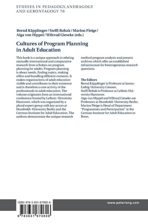 Produktbild: Cultures of Program Planning in Adult Education