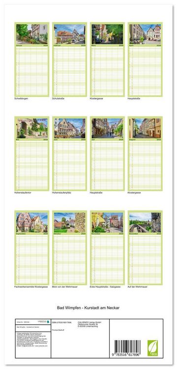 Produktbild: Familienplaner 2026 - Bad Wimpfen - Kurstadt am Neckar mit 5 Spalten (Wandkalender, 21 x 45 cm) CALVENDO