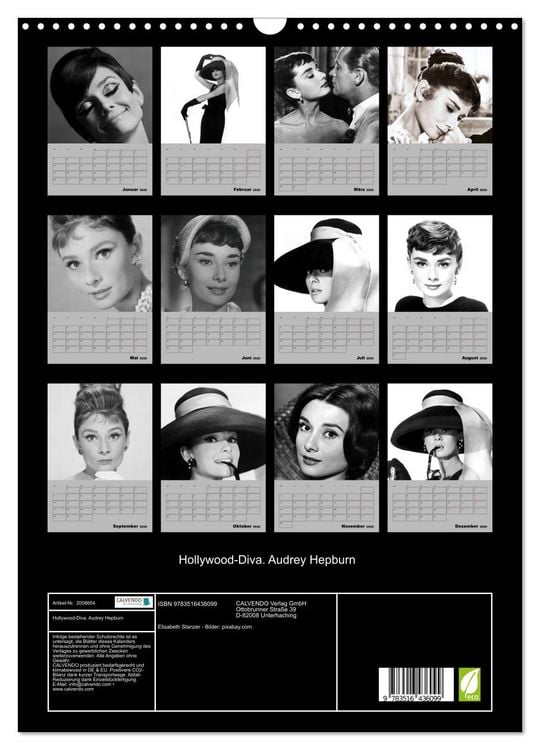 Produktbild: Hollywood-Diva. Audrey Hepburn (Wandkalender 2026 DIN A3 hoch), CALVENDO Monatskalender